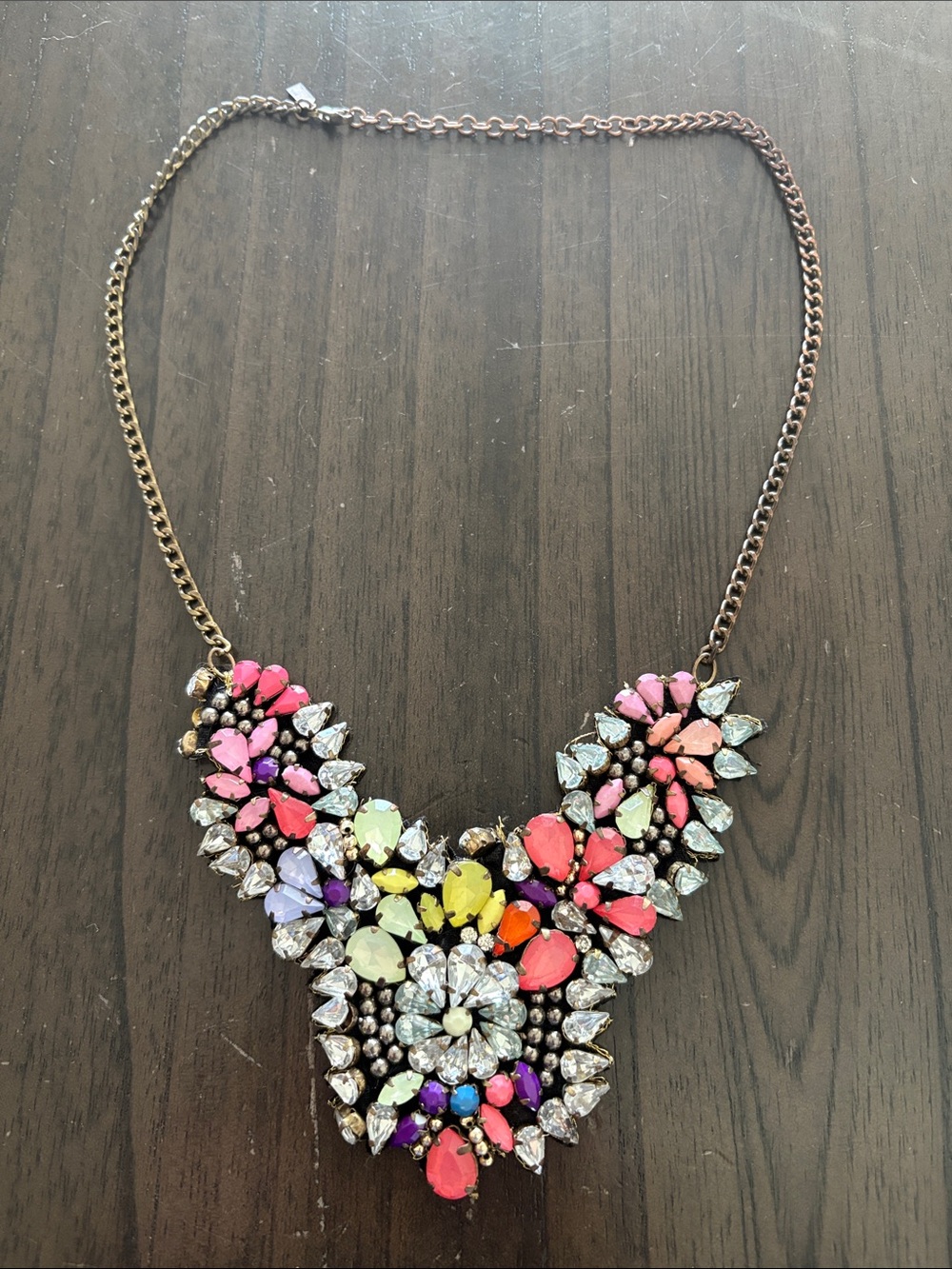 Vintage Lane Bryant Multicolor Crystal Bib Necklace with Gold Chain